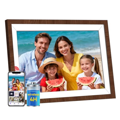 UHale 10.1" Rechargeable Battray WiFi Digital Picture Frame, Walnut | UHALE 32G , Builted Battery, 10.1 inch, picture and vedio ,Auto-Rotate,Builted Speaker,Touch Screen,4K,4 Hours, Share Photos