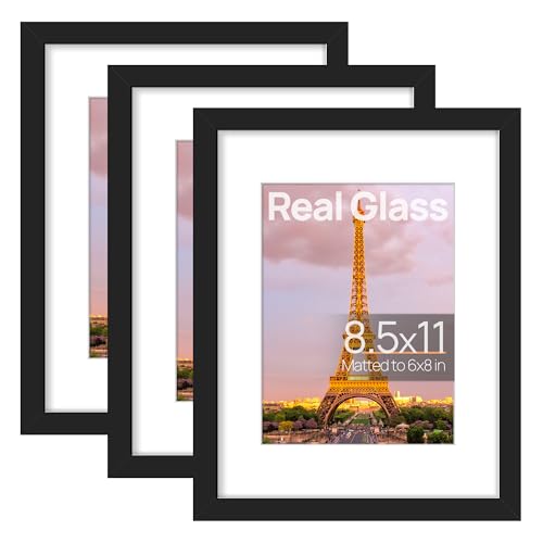 upsimples 8.5 by 11 Picture Frame, Gallery Glass Photo Frames, 3Pcs, Black