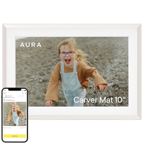 Aura HD Digital Picture Frame | Carver: The Best Frame for Gifting (Cool White Mat, 10")