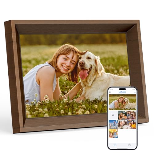 Dragon Touch Digital Picture Frame -10.1 WiFi Digital Photo Frame for Gifts,Show Videos on Auto-Rotate & Wall-Mountable Touch Screen Frame,Easy Share, Send via Phone APP, Email,Wood Brown