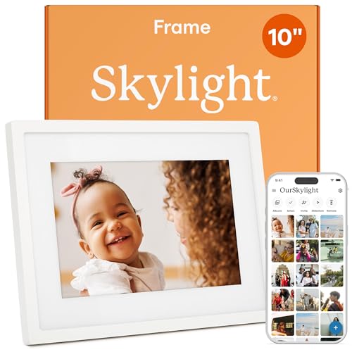 Skylight Digital Picture Frame, Load from Phone Capability, 10" White