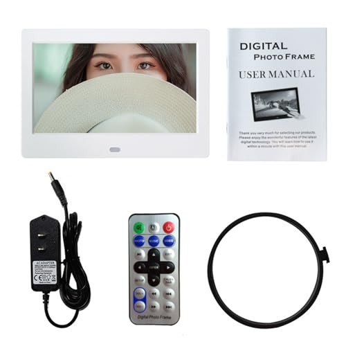 7'' Digital Picture Frame with Remote Control, Video Playback Digital Photo Frame, LCD Electronic Picture Frame, Support U Disk and 4-in-1 Card (SD/MMC/MS/XD) Gift for Friends and Family (White)