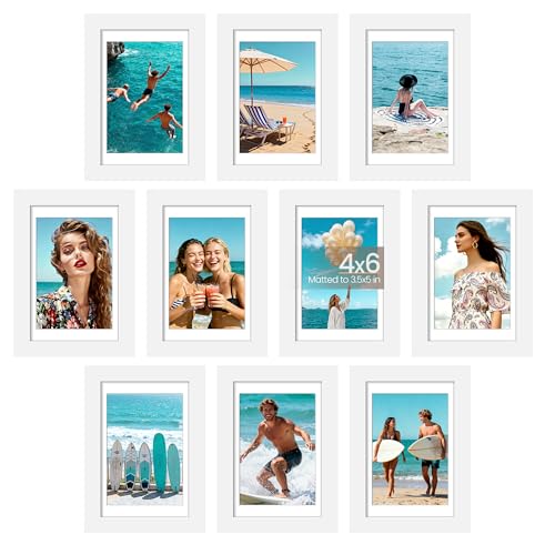 upsimples 4x6 Picture Frame Set of 10, Display Pictures 3.5x5 with Mat or 4x6 Without, Multi Photo Frames Collage for Wall or Tabletop Display, White
