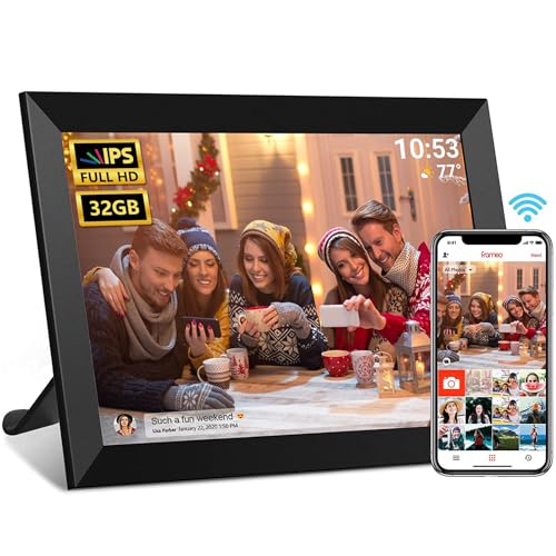 Frameo 10.1 Inch WiFi Digital Photo Frame, 32GB Digital Picture Frame with 1280x800 IPS HD Touch Screen, Auto-Rotate Wall Mount, Easy Share Photos/Videos from Phone - Gifts for Mom