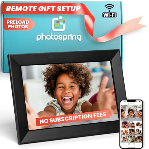 PhotoSpring No Subscription, 10in WiFi Digital Picture Frame, Email App Web, USA Company, 32gb Touch Screen, Play Videos up to 5min