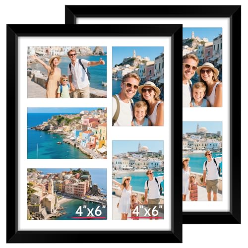FIXSMITH 11x14 Picture Frames Collage Wall Decor, Display 5 Pcs 4x6 Photos with Mat or 1 Pack 11x14 Poster without Mat, 4x6 Multiple Picture Frames, Family Collage Picture Frame, 2 Pack Black Frames