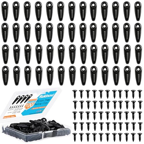 Rukinovi Picture Frame Backing Clips with Screws,100 Sets Black Durable Plastic Turn Button Backing Fasteners for Canvas Art,Shadow Box,Hanging Photos,Pictures Framing Supplies (A-Black)