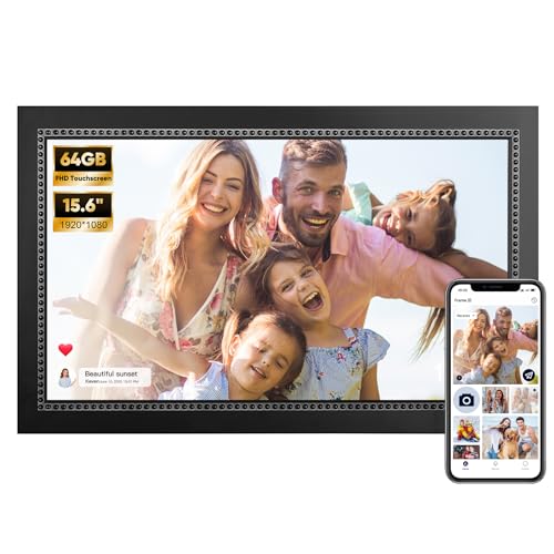 Digital Picture Frame 15.6 Inch Digital Photo Frame with 64GB Storage, 1920 * 1080 IPS FHD Touchscreen, WiFi Smart Frame Share Photos and Videos Instantly from Anywhere via AiMOR App